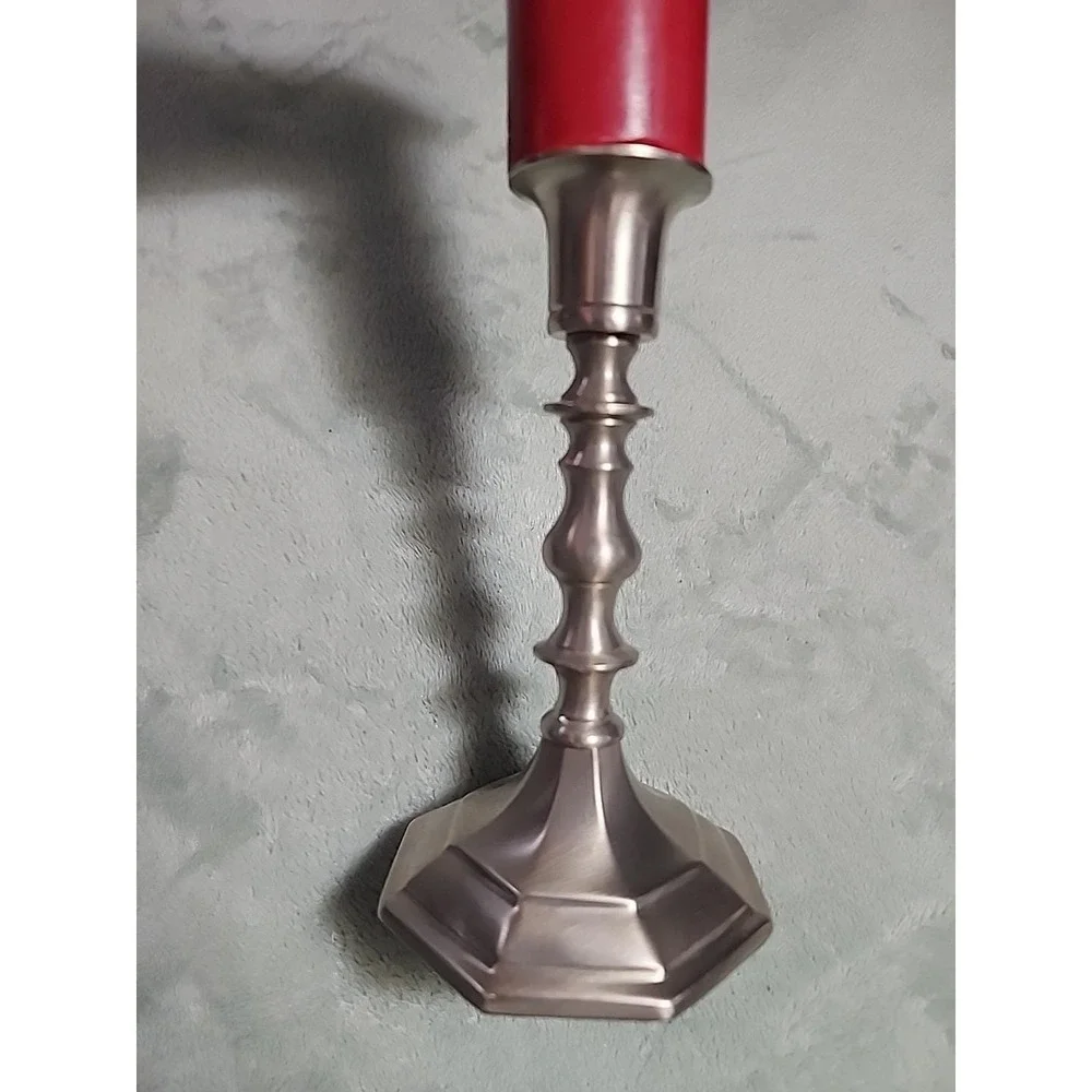 Pewter Weighted candlesticks made in India Felt Bottom Mismatched Set W Candles